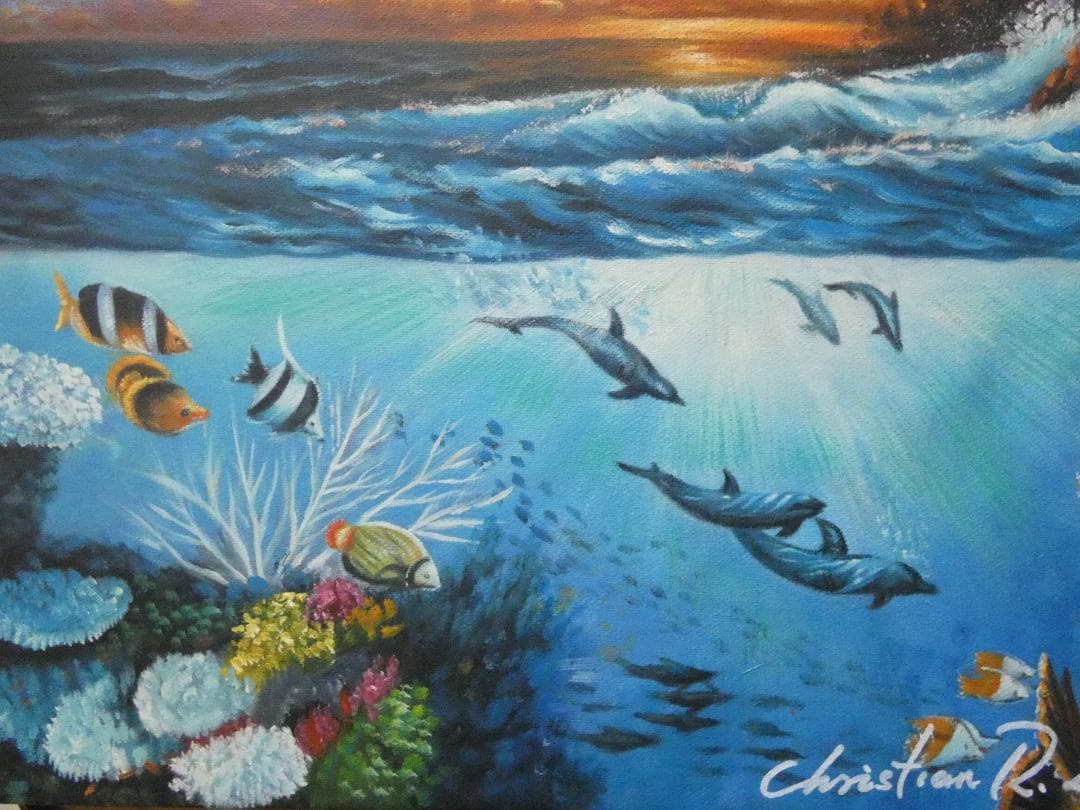 T.Y. クリスチャン・ラッセン「風景」サイン F8　額装済み 肉筆手描き