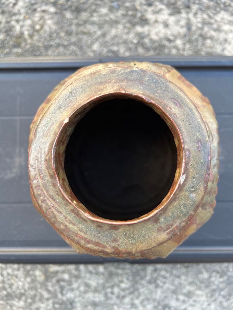 花瓶 花器 花入 壺 陶器 波模様 アート 作家 置物 インテリア アンティーク