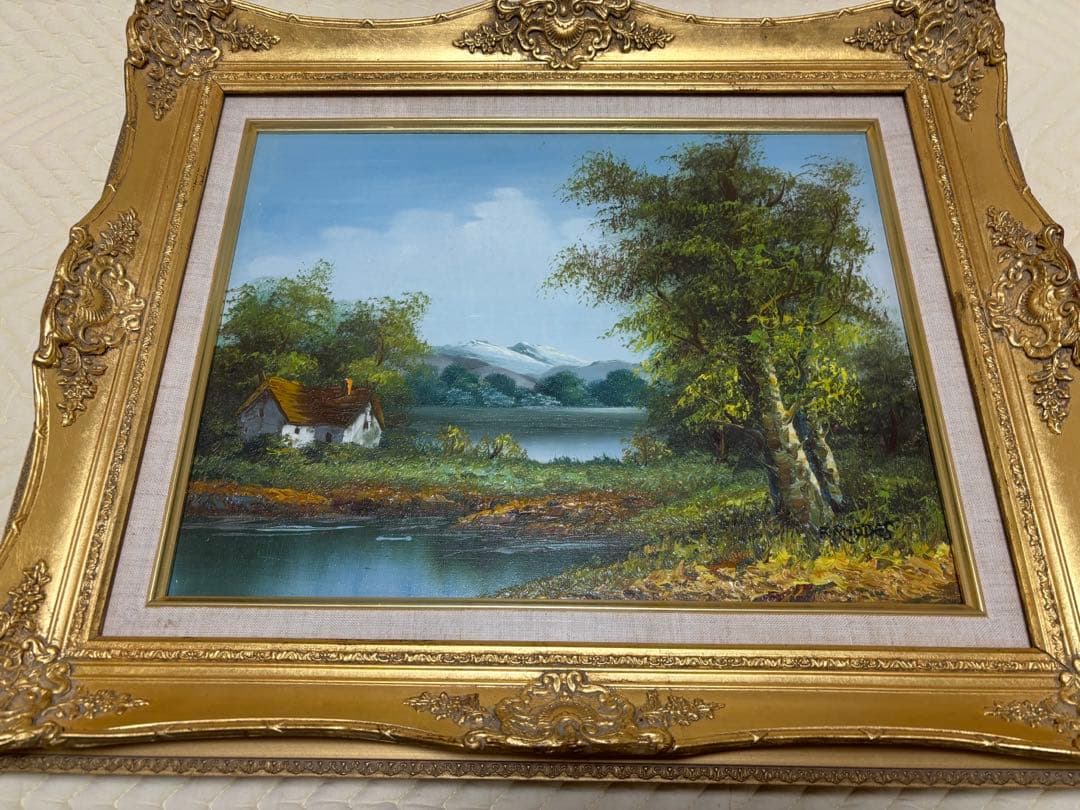 F.RHODES作（直筆サイン入）肉筆 油彩画 美術風景画