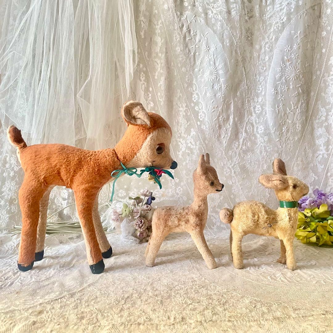 バンビぬいぐるみ3体セット　子鹿小鹿　　フランスアンティーク　ドイツヴィンテージ