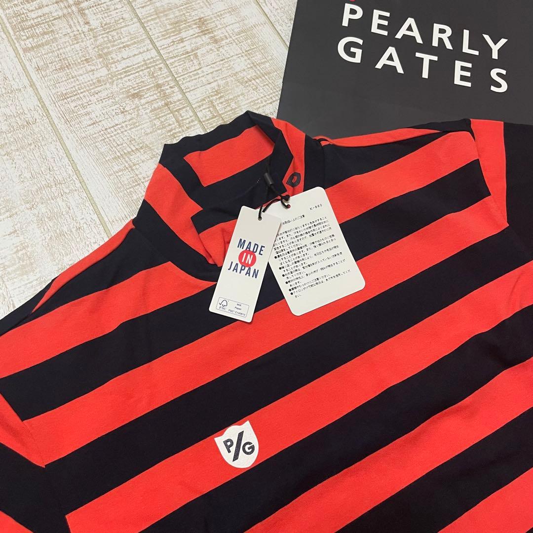 新品 パーリーゲイツ 長袖モックネック ボーダー ブラック Mサイズ（4）