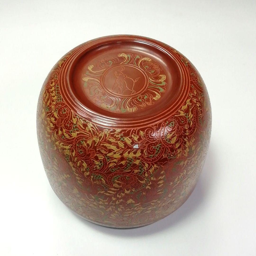 Ｓ３０７　棗　『蒟醤塗　唐草紋』『緬甸作』『大棗』　共箱　茶道具