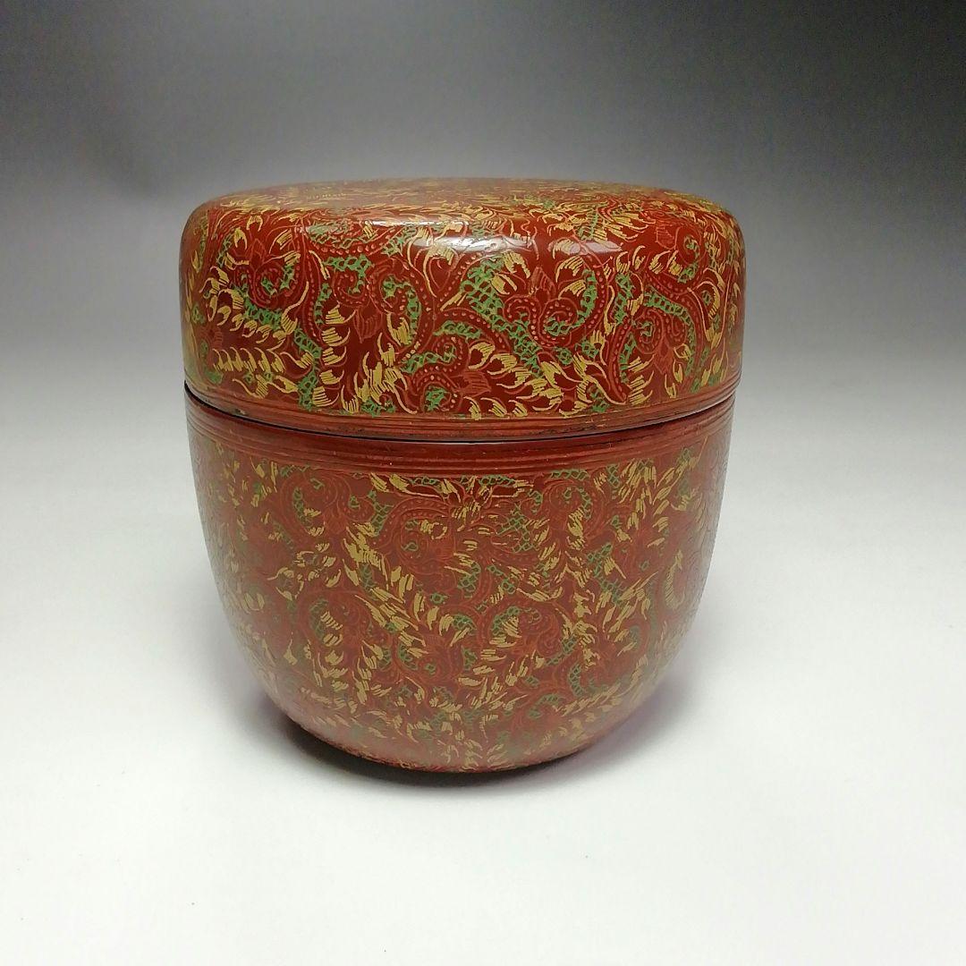 Ｓ３０７　棗　『蒟醤塗　唐草紋』『緬甸作』『大棗』　共箱　茶道具