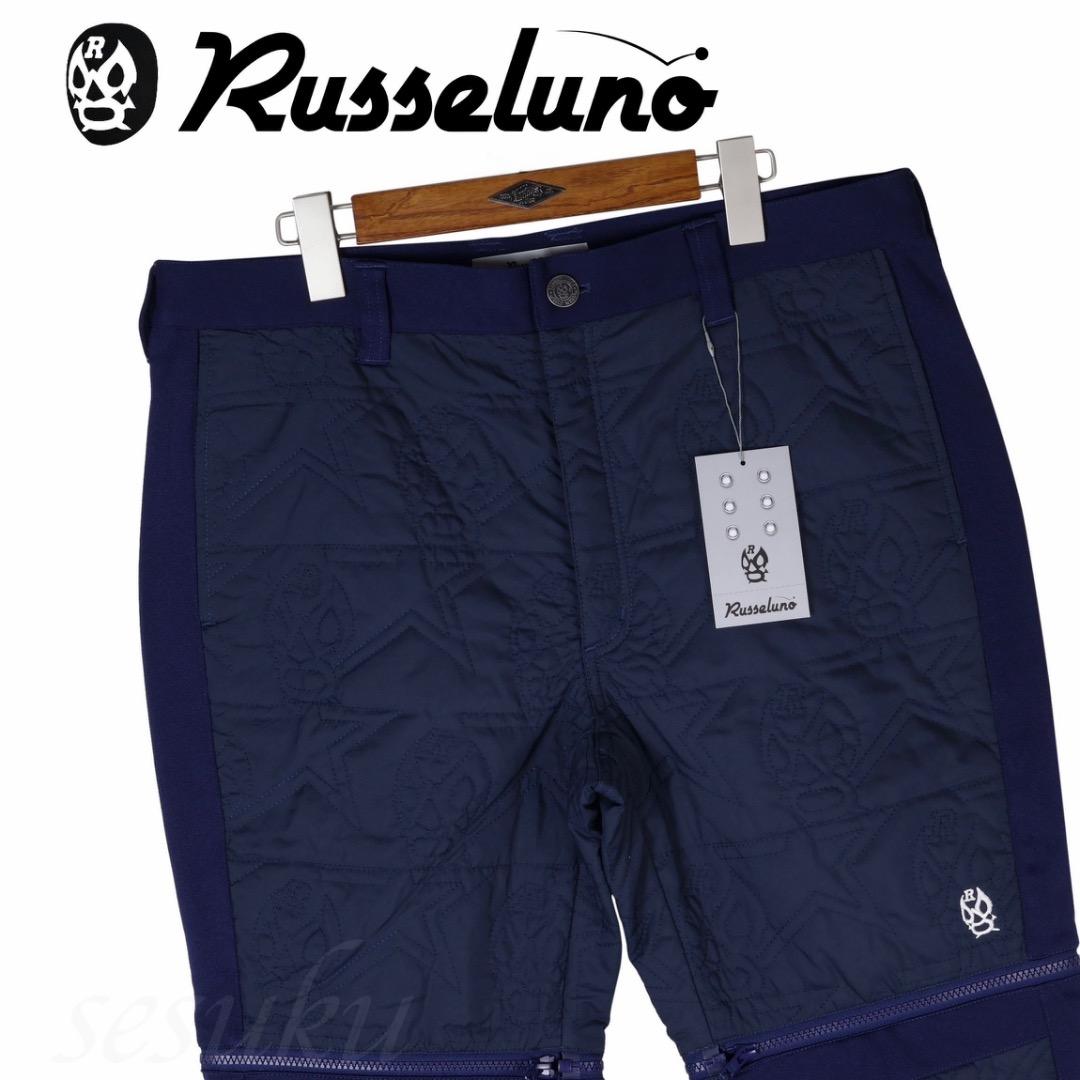 【size6】秋冬 ラッセルノ ゴルフ ルチャ総柄 キルティング 中綿パンツ 紺