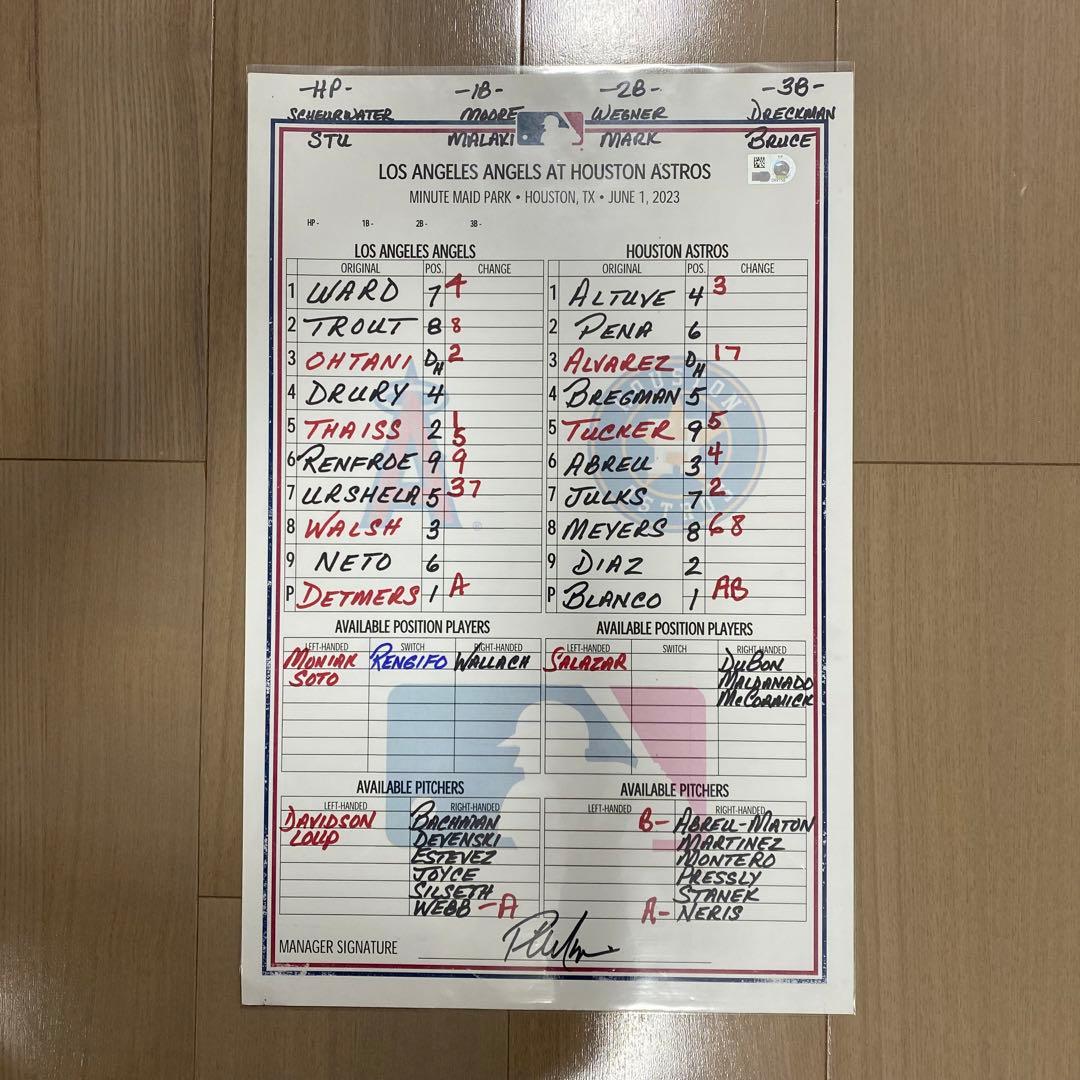 ⑧ ホームラン王　大谷翔平　実使用　ラインナップカード　サイン　(検) tシャツ