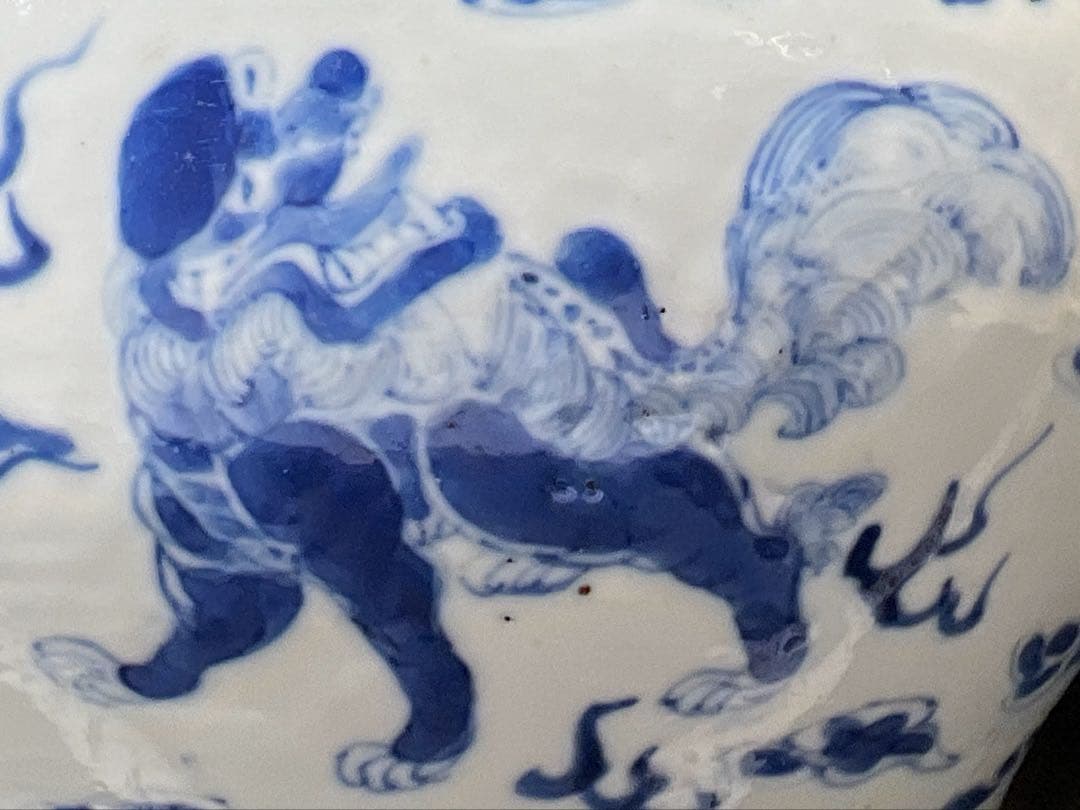 中国清時代　新渡青花雲龍図　水指　木箱付直径20㎝　トサエ東な7-1011☆2F