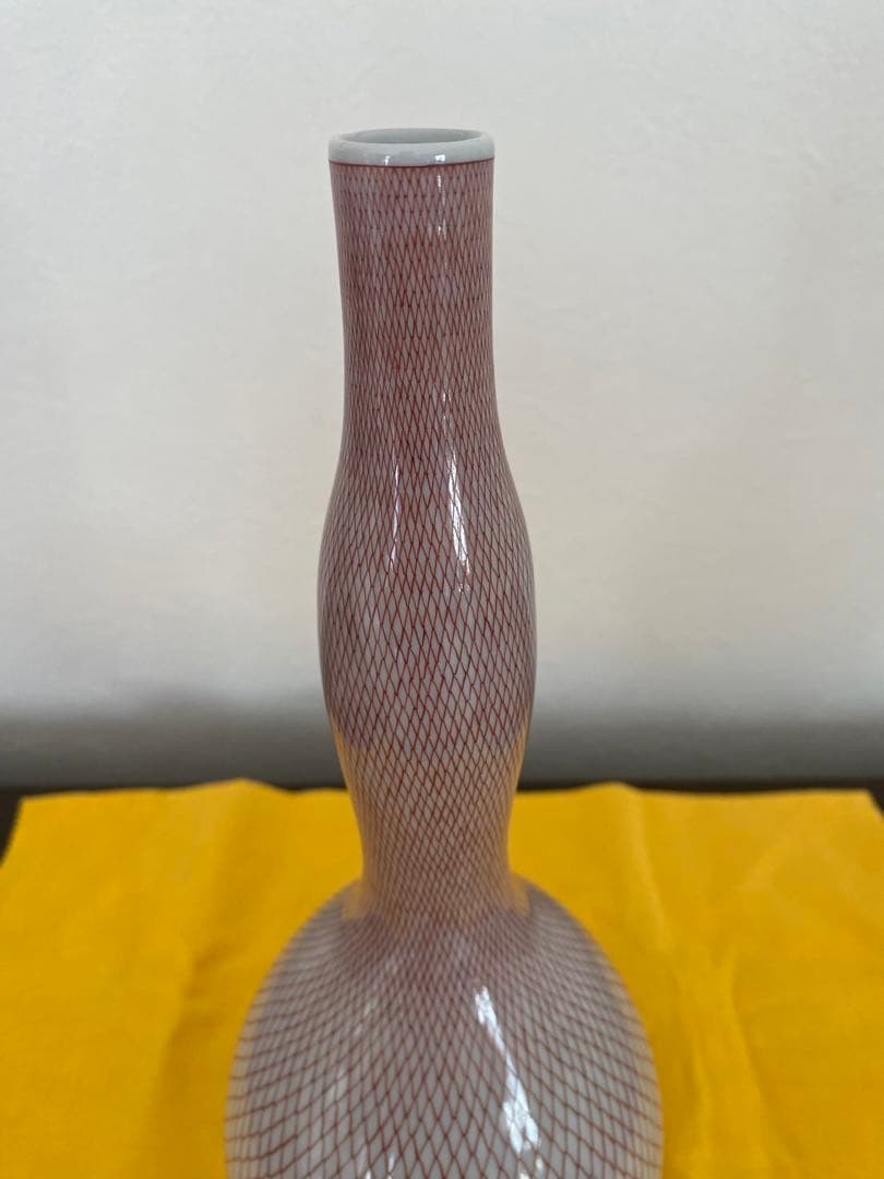 佐野窯福島武山　作　赤網手　花瓶