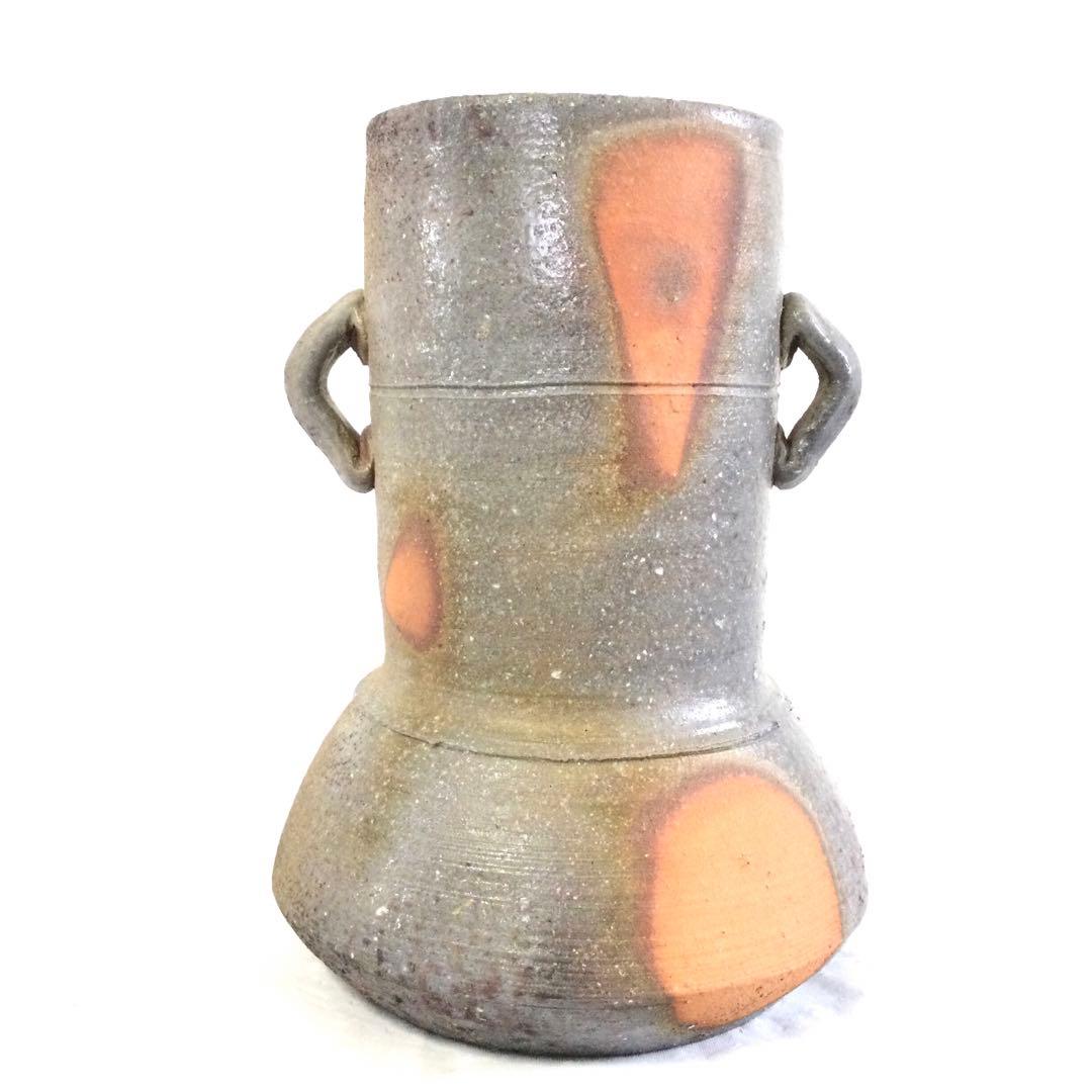 備前焼 窯変耳付花入 小西陶蔵作 花器 花瓶 供箱付 AB7