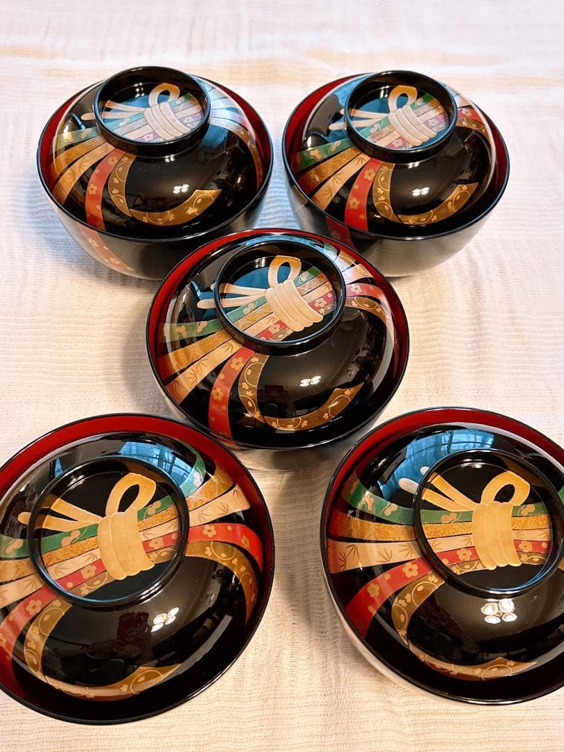高級輪島塗　熨斗蒔絵　煮物椀五客