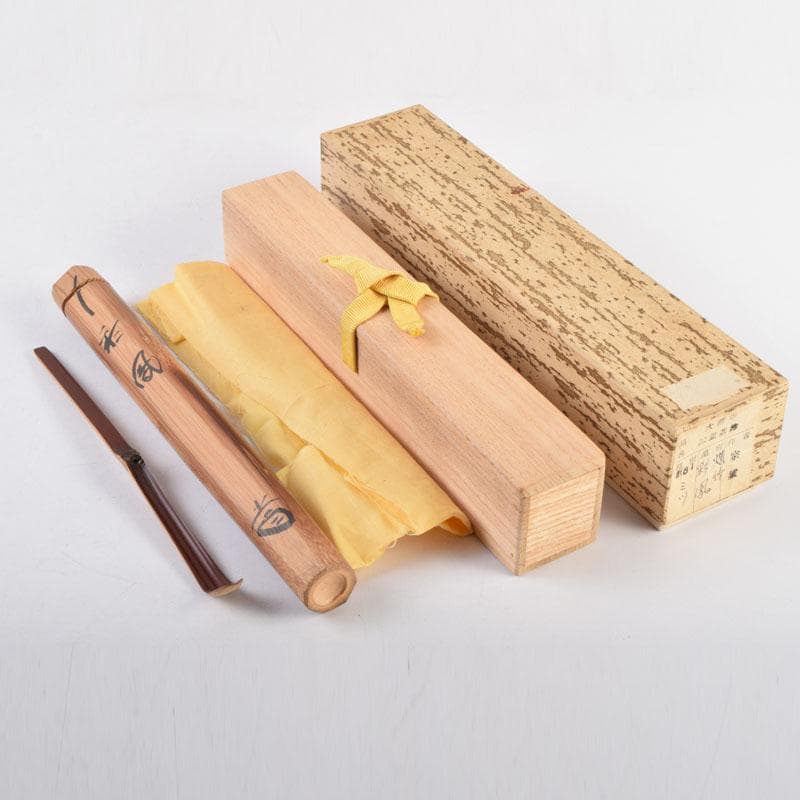 茶道具　高野宗陵作　茶杓　銘彩鳳　前大徳　藤井誠堂書付　共筒共箱　V　9021