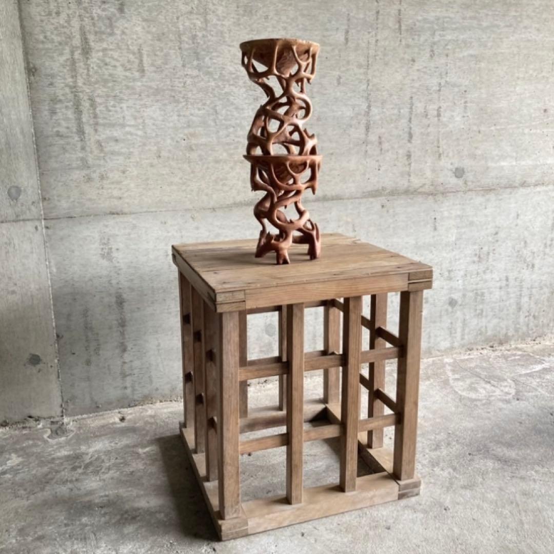 根卓 花台 香炉台 置物台 飾り台 盆栽 台座 オブジェ 木製 2点 レトロ