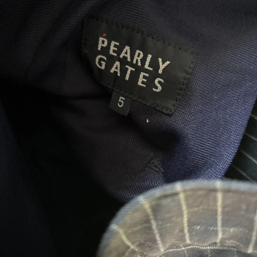 パーリーゲイツ　ネイビー チェック パンツ PGのロゴ