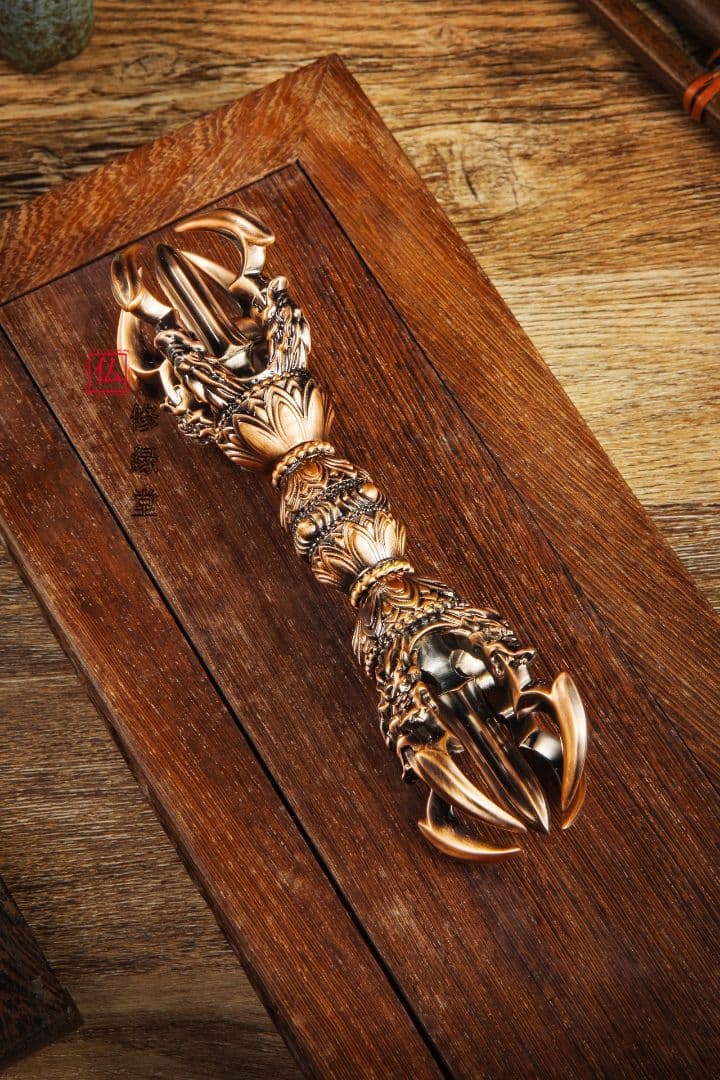 【修縁堂】寺院用仏具赤銅色五大明王金剛盤 金剛五鈷杵 三鈷杵 独鈷杵 五点セット