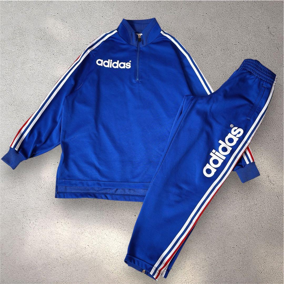 80s アディダス ヴィンテージ セットアップ ジャージ ブルー トリコロール