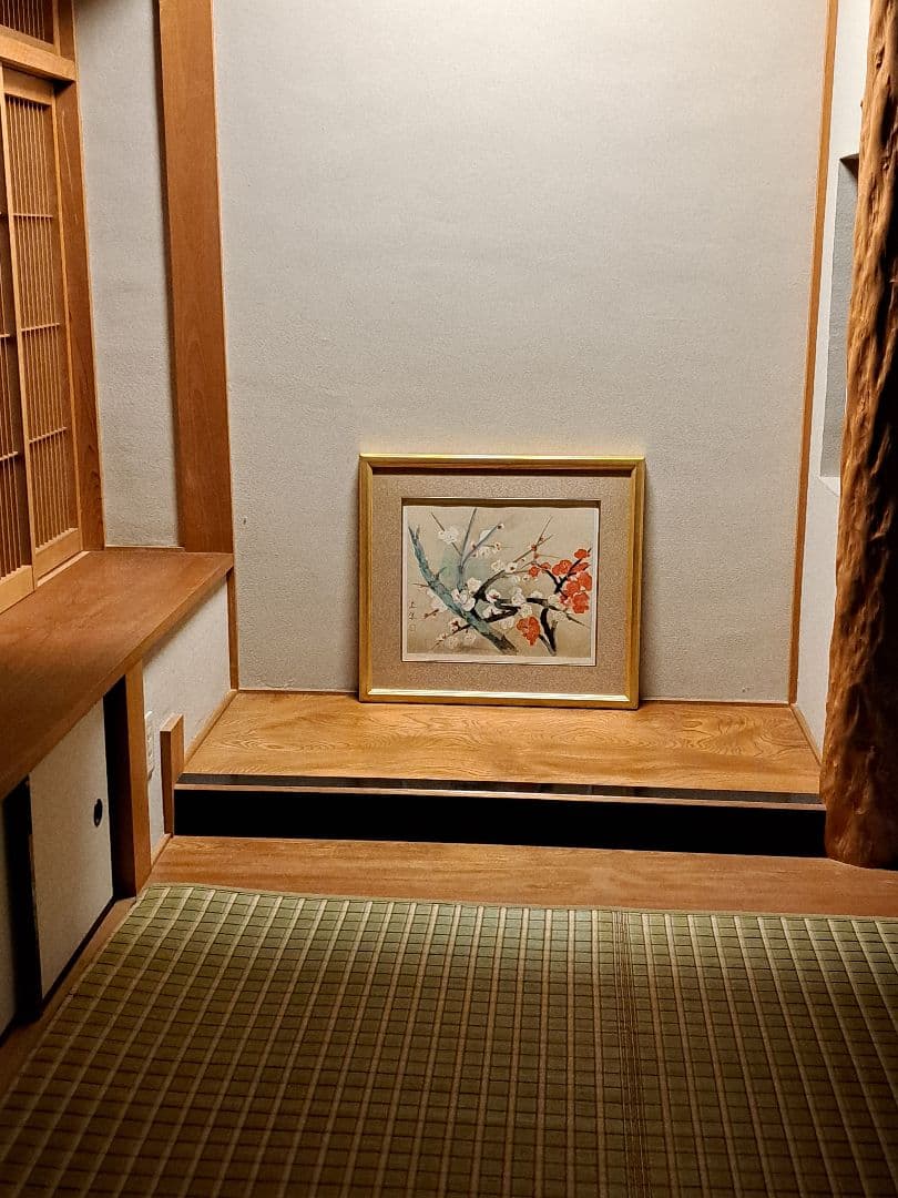 奥村土牛リトグラフ 『紅白梅』 真作 共箱 証明シール 額装絵画