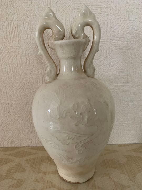 宋時代 白磁 刻龍 鳳