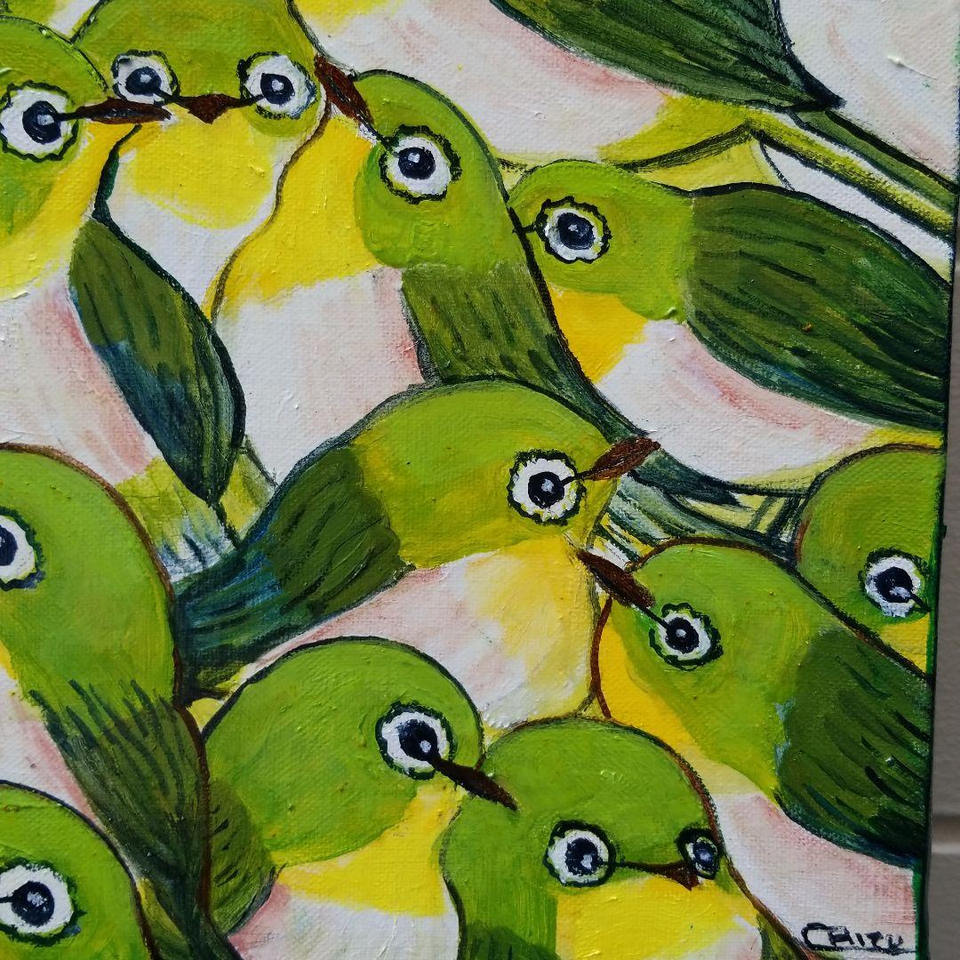 油絵　Alles Gute　仲良く集まるくちばしの小さな鳥たち　2