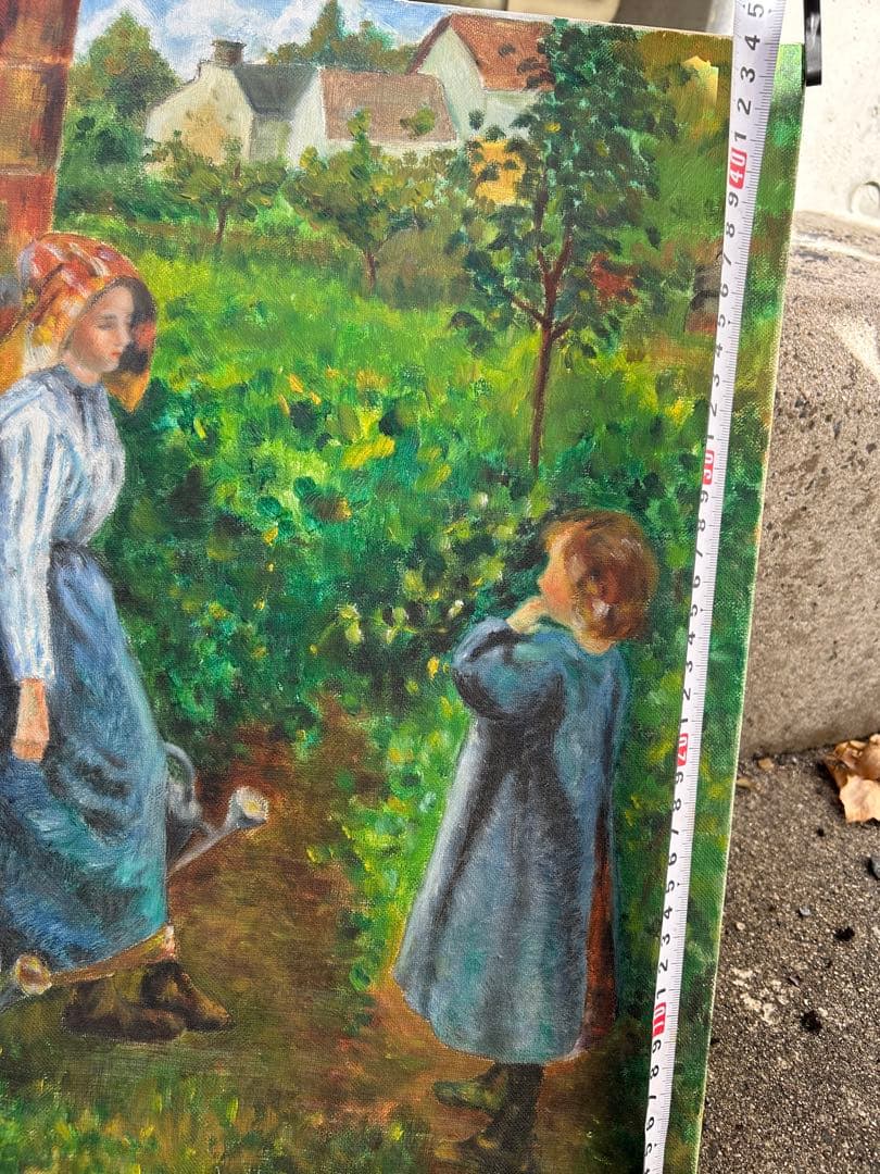 油彩画 子供と女性の風景