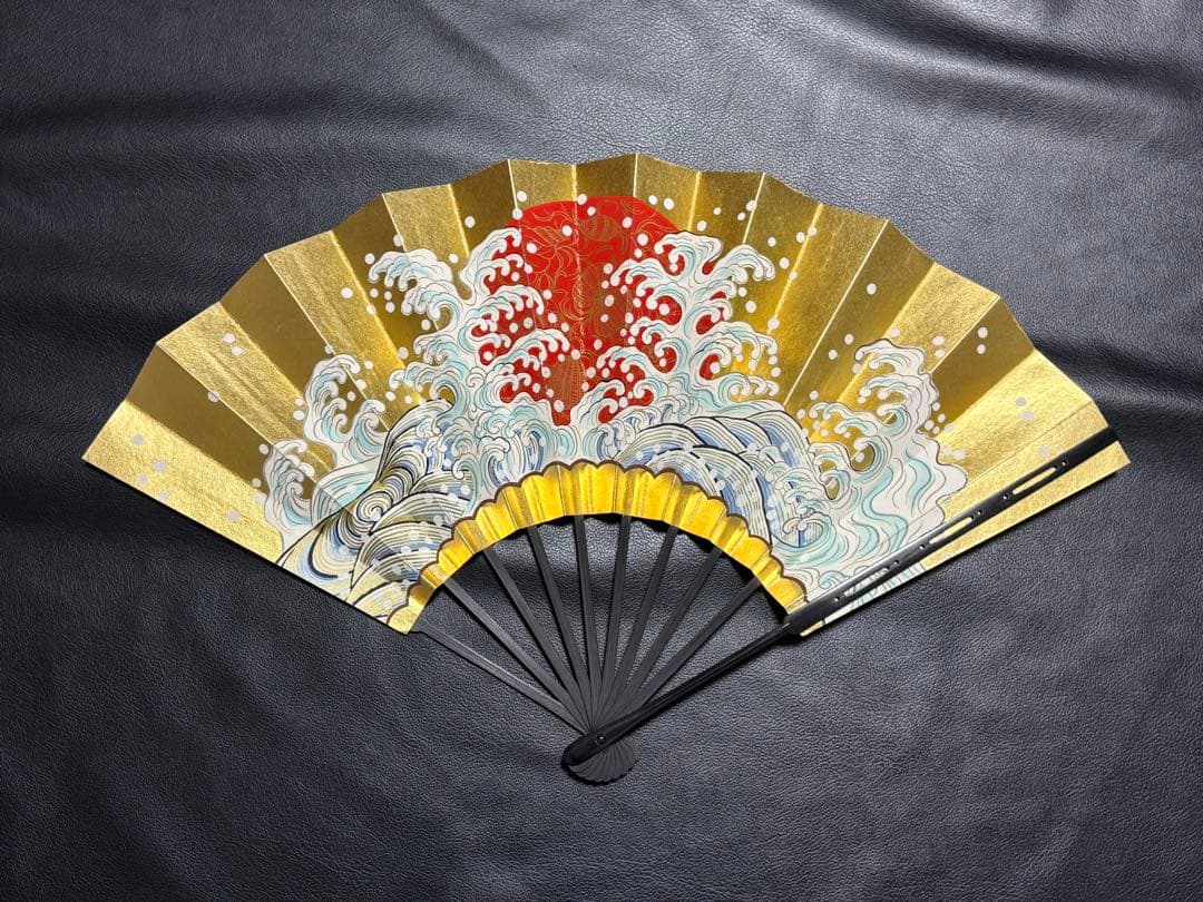 扇子　33cm 十松屋福井扇舗　波濤日輪図　負修羅扇　桐箱　仕舞扇　能楽　着物