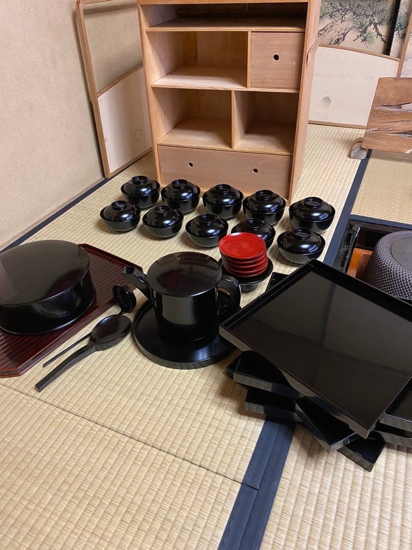 輪島塗り　谷川真斎　真塗り懐石道具　茶道具