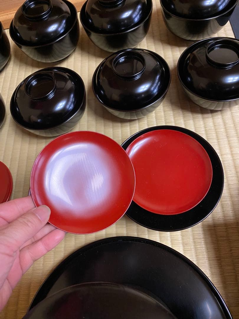 輪島塗り　谷川真斎　真塗り懐石道具　茶道具