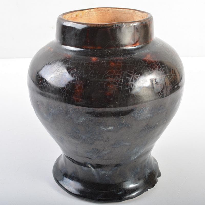 中国　磁州窯黒釉　花文瓶　V　R6028