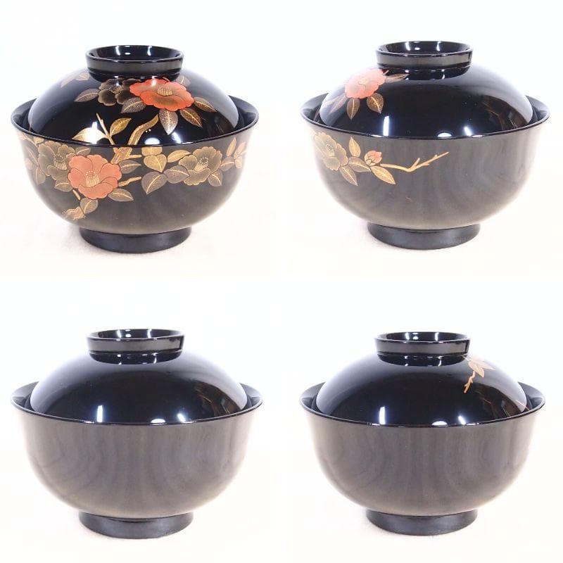 【極美品】輪島塗 名月絵変わり蒔絵 吸物椀5客 信斎/松斎 汁椀/お椀 漆器食器
