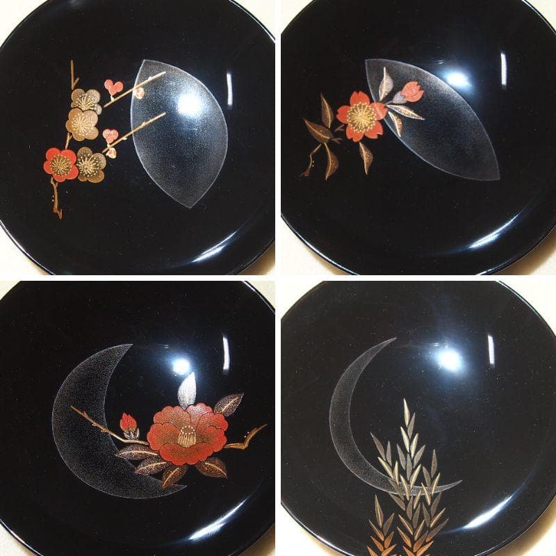 【極美品】輪島塗 名月絵変わり蒔絵 吸物椀5客 信斎/松斎 汁椀/お椀 漆器食器