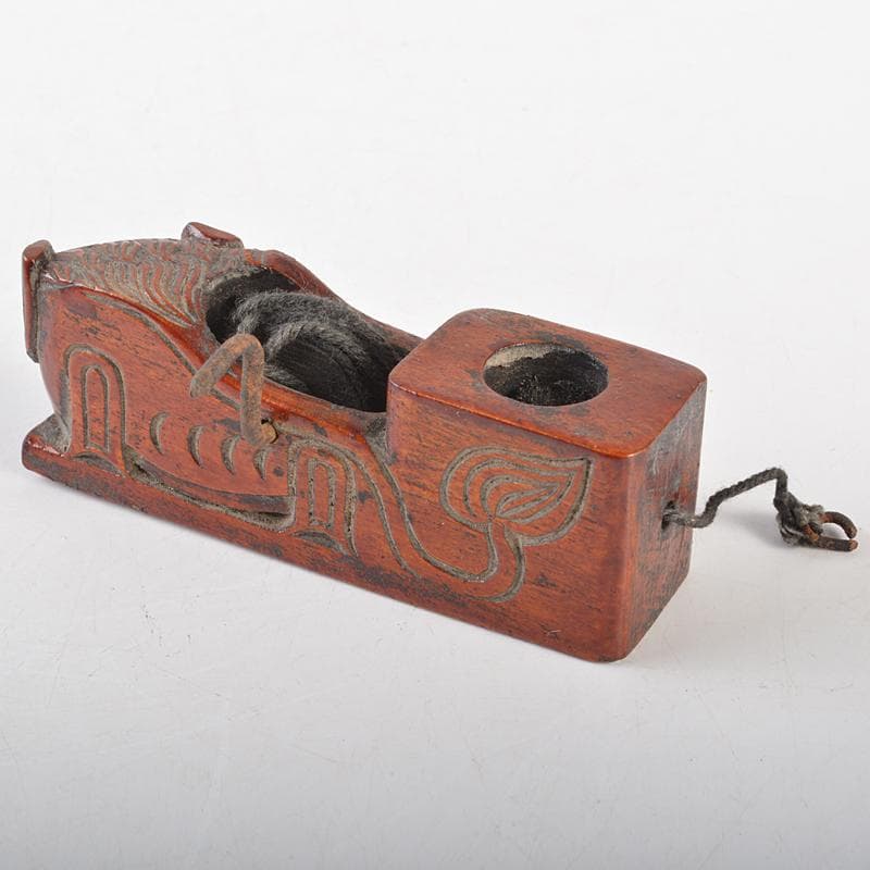 朝鮮美術　李朝　木彫　神獣刻　墨壷　V　R7245