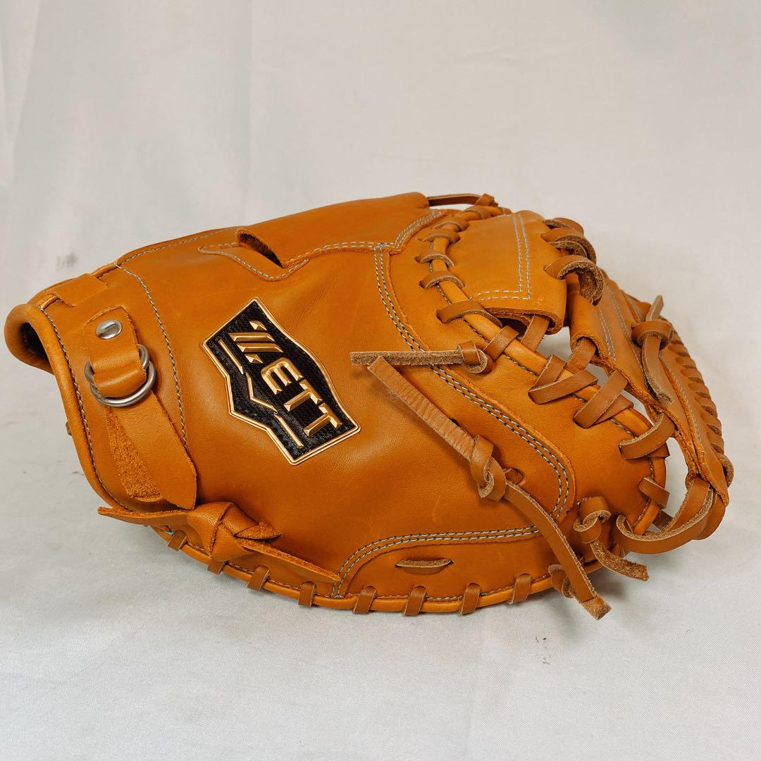 極美品　ZETT ゼット　一般軟式用キャッチャーミット　レザー　ライトブラウン
