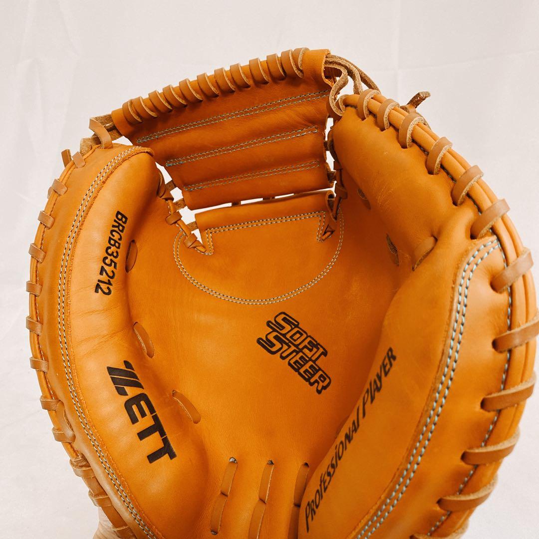 極美品　ZETT ゼット　一般軟式用キャッチャーミット　レザー　ライトブラウン