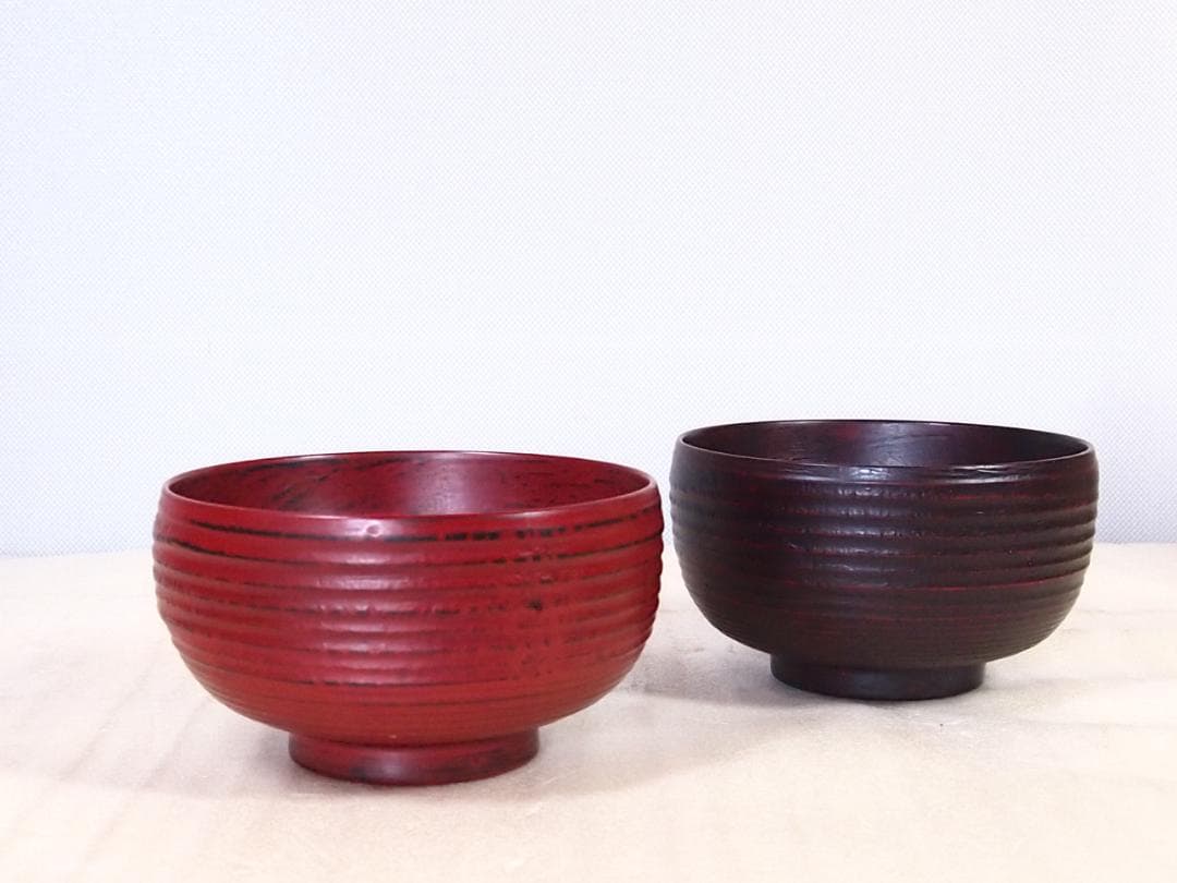 【未使用】越前漆器 五代目錦壽 山岸厚夫作 荒挽汁椀2客 根来/曙 雑煮椀 漆器