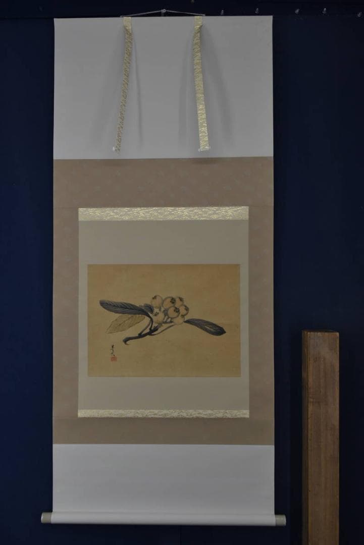 【真作】柴田是真/枇杷図/ビワ図/横物/掛軸/名家伝来/AA-26