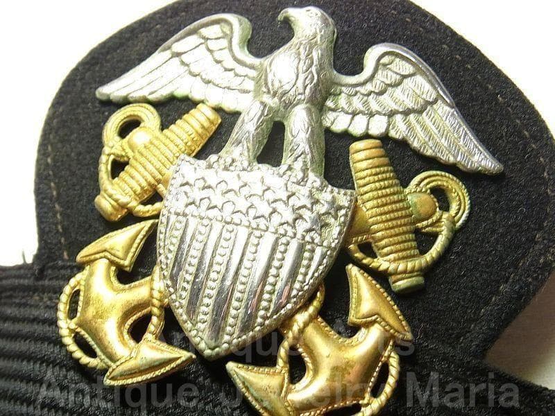 【us565】第二次世界大戦 アメリカ 海軍 将校帽子 銀925バッチ USA