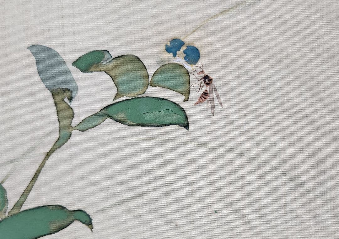 【露草図】二木紫石 2603 共箱 蜂　掛け軸　肉筆