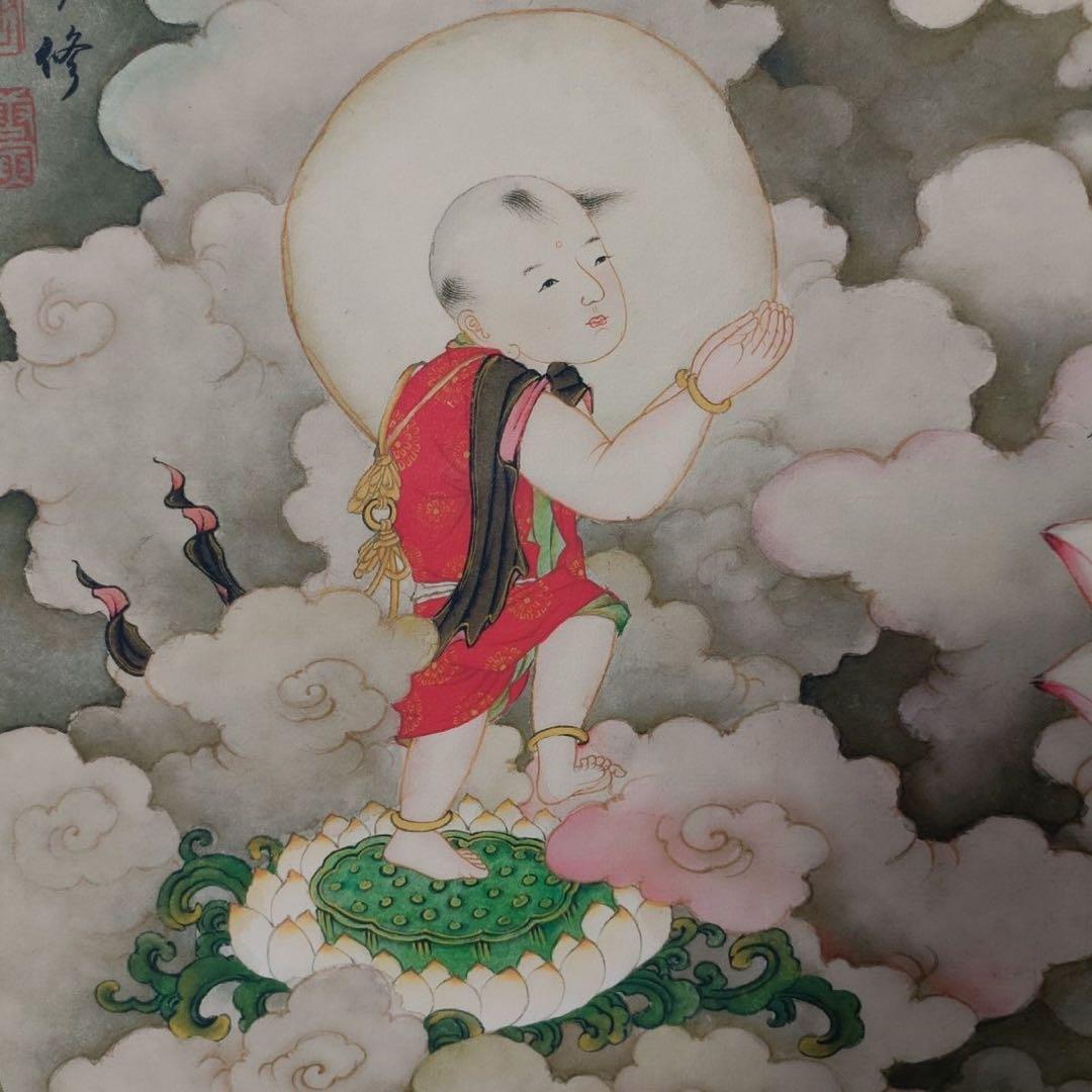 唐寅 観音像 掛け軸 中堂 仏画 中国画 表装済 サイズ：70×173cm