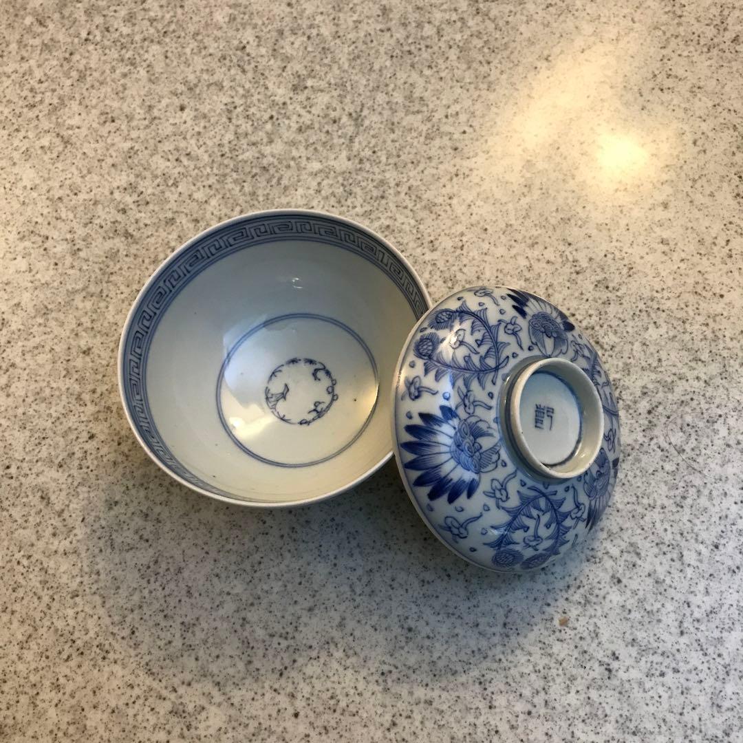 本物古伊万里　御飯茶碗蓋付き骨董美品4客揃い　江戸中期