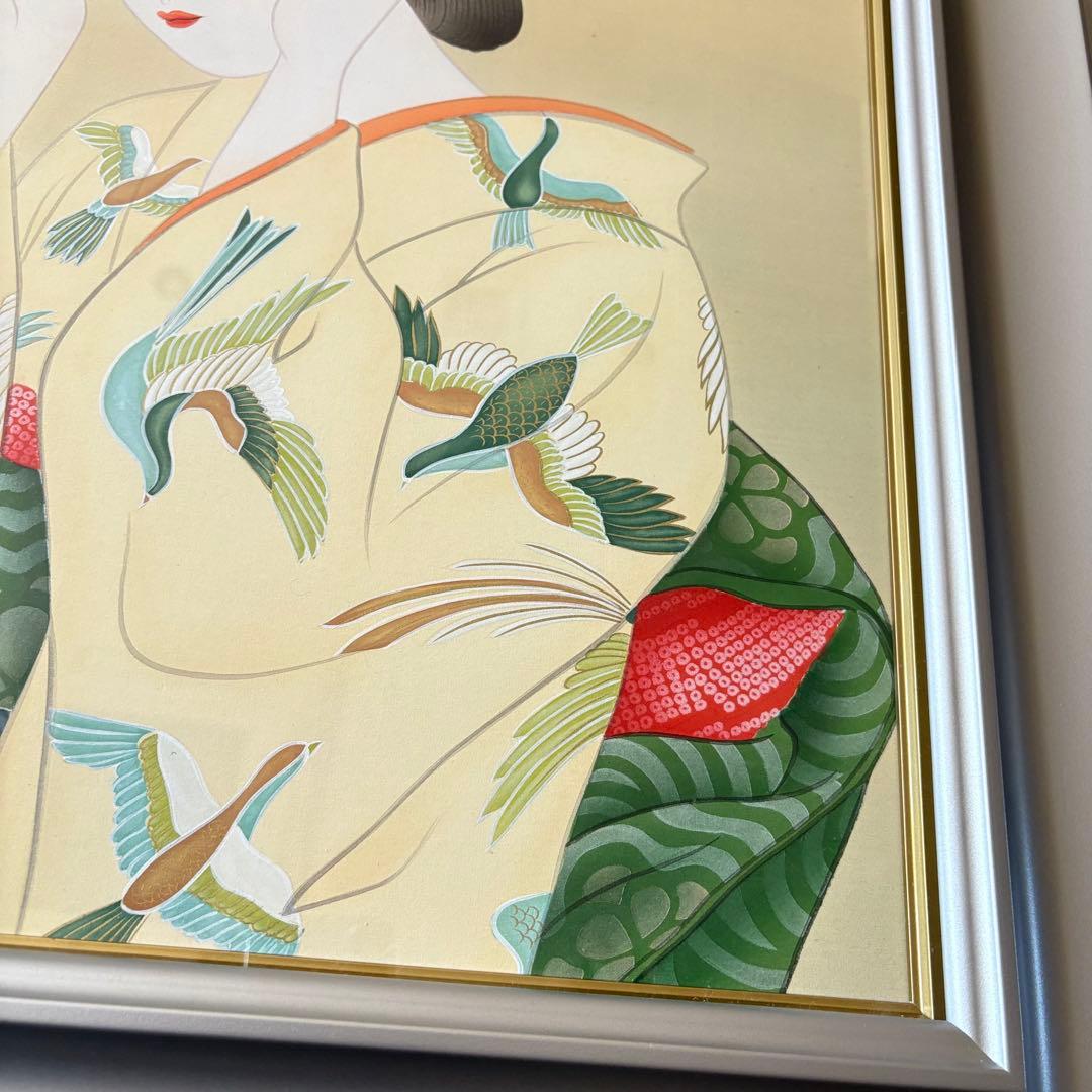 堀江浮水 (堀江豊生) 額装 美人画 真作 日本画 師/伊東深水 絵画 A