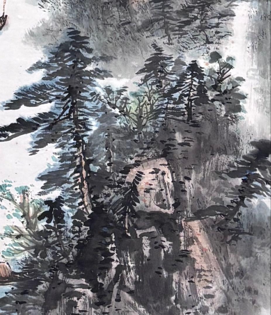 水墨画　掛軸　帰帆 謝陽画　中国　絵画　山水　掛軸　箱付　張大千大風堂