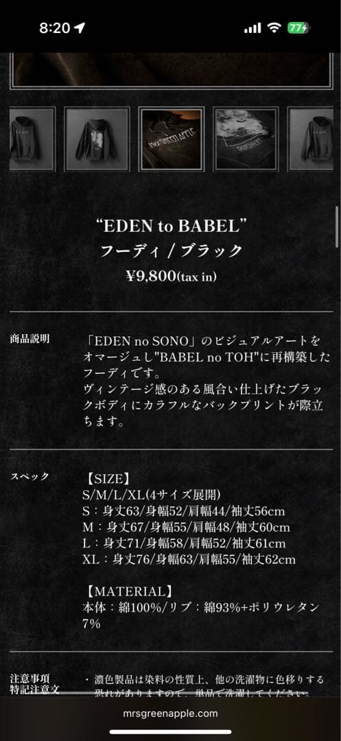 Mrs. GREEN APPLE EDEN to BABEL パーカー ブラック
