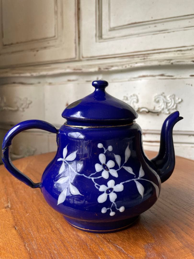 フランス　アンティーク　ホーロー　ティー　ポット　コーヒー　ポット　手書き　レア