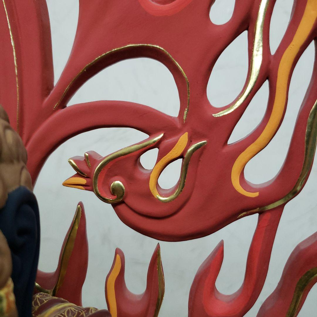 Ｂフライデー蔵出し特価希少台座極彩色錐金 不動明王半跏像7寸楠材高さ：約57cm