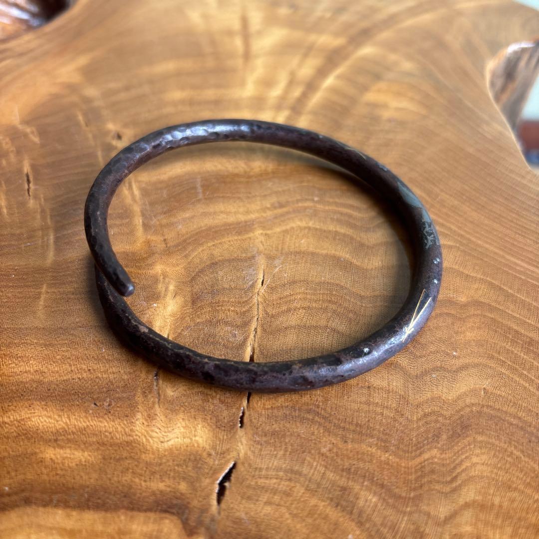 「象嵌入 鉄丸鐶」鉄石目 釜市 4代高木治良兵衛作 茶道具 共箱