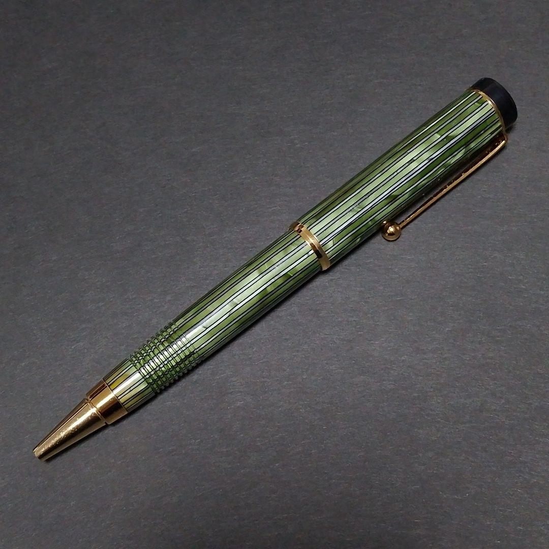 【加藤製作所】セルロイド ボールペン 縦縞グリーン