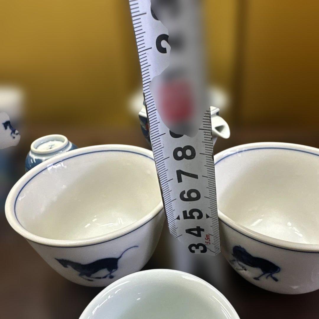 平安，京焼，有田焼，清水焼，茶道具セット 青色花柄 急須 茶碗 湯呑み