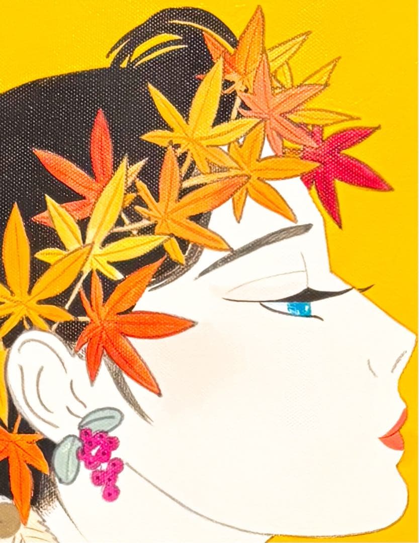 【F4号】手描き油彩画　鶴田一郎　額縁　未使用額　サイン　落款　ノエビア　美人画