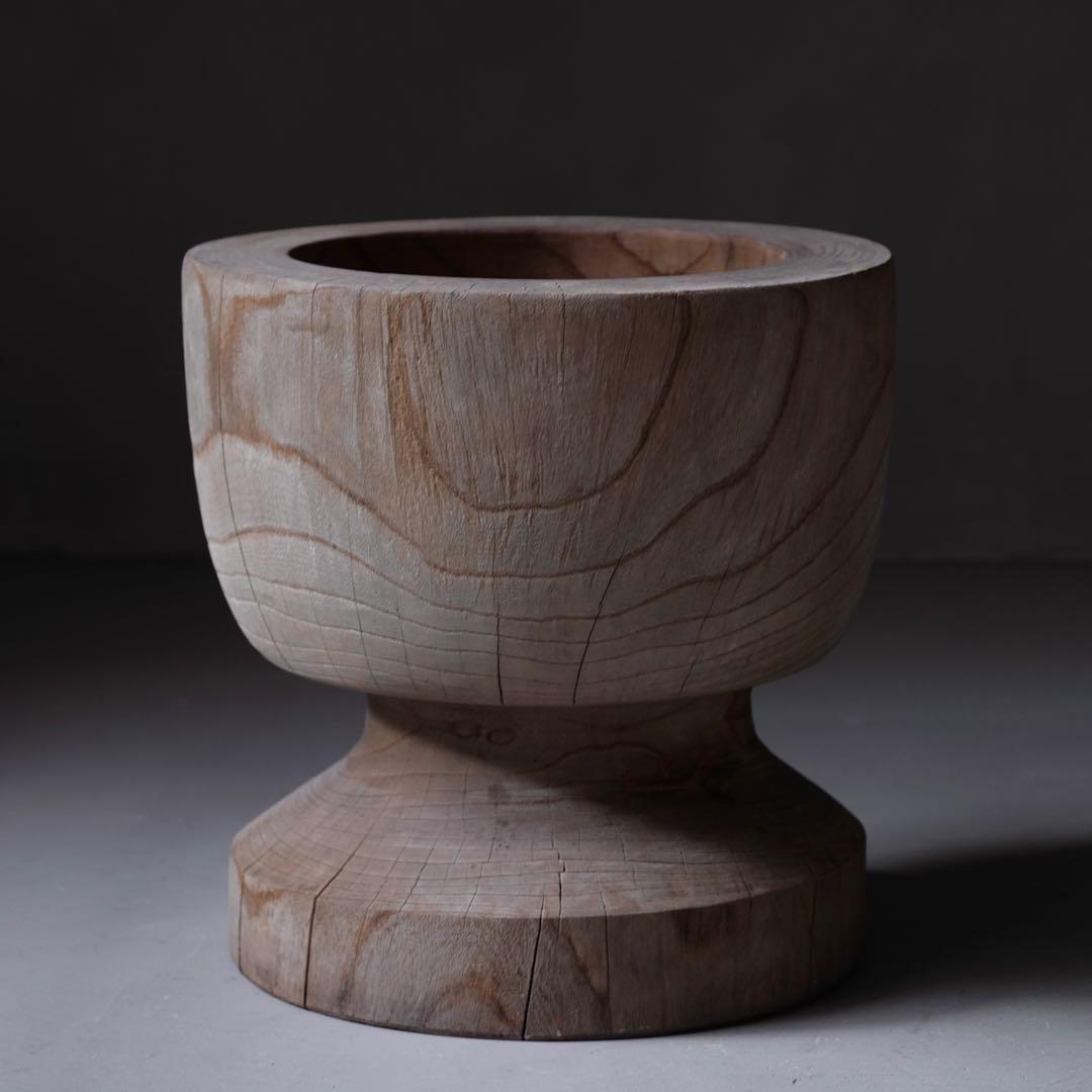 欅材 古い臼　木鉢 木皿 プランター オブジェ 古家具 古道具 アンティーク