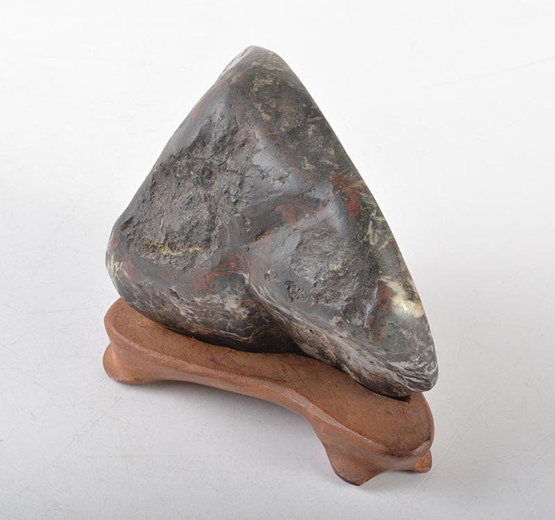 鑑賞石　天然石　菊花石　置物　唐木台付　M　R5115