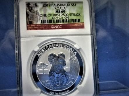 NGC MS69 準最高鑑定・純銀コアラ1オンス銀貨2017年 オーストラリア