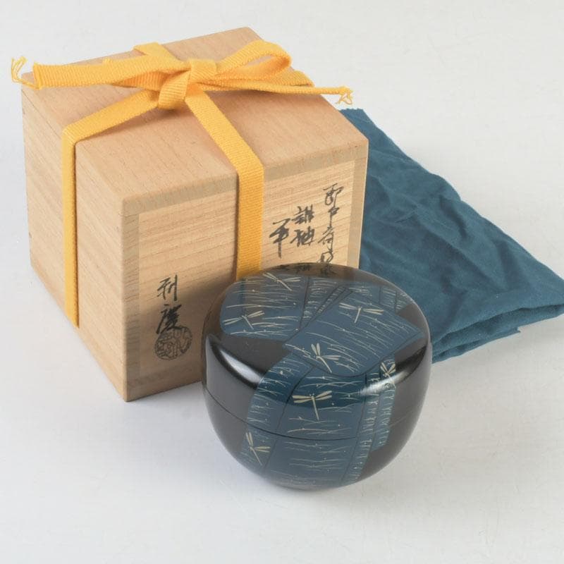 茶道具　加賀蒔絵師　岩倉利慶作　即中斎好写　誰袖蒔絵　平棗　共箱　V　9681